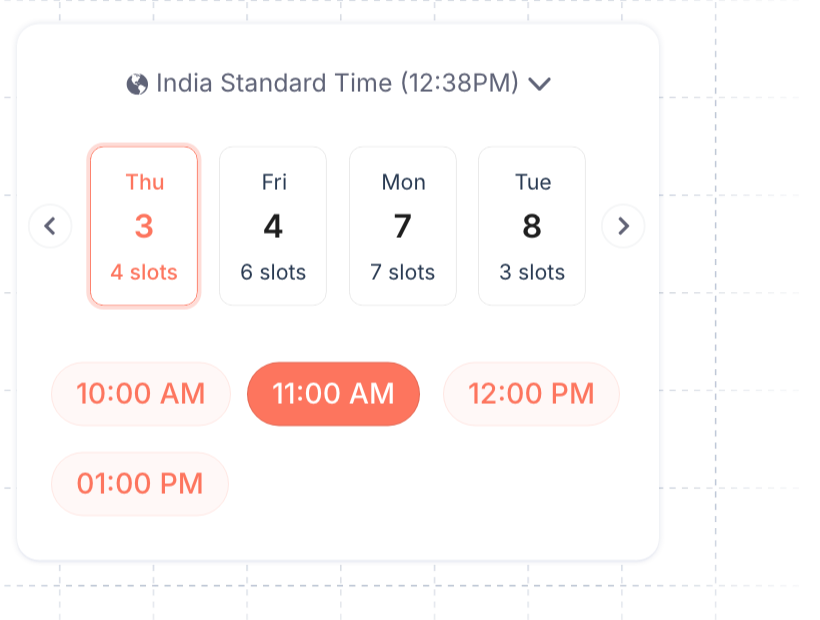Candidate-facing booking widget showing available interview days and time slots